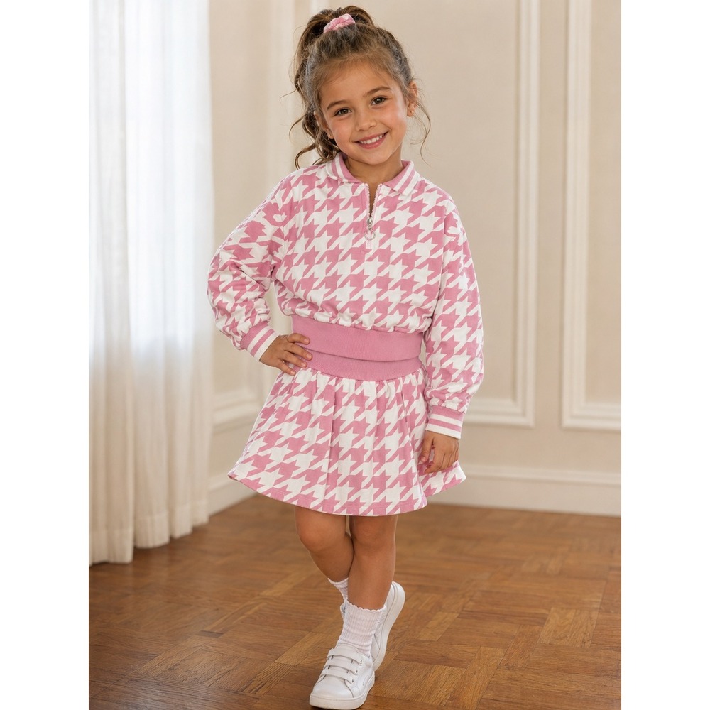 Madden Girl Skirt Set Girls Size 6 Pink Good Houndstooth Quarter Zip